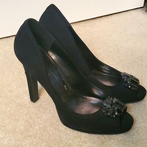 Jessica Simpson black peep toe black heels with bling. Size 9